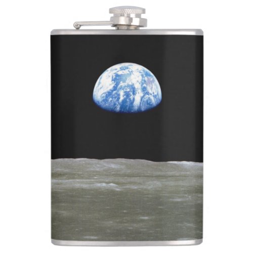 Earth from Moon in Black Space Earthrise Flask