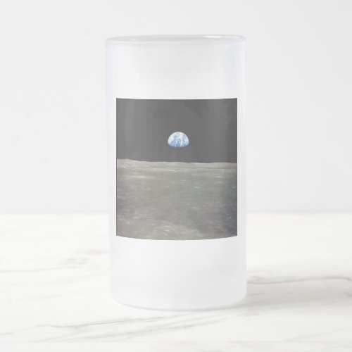Earth from Moon in Black Space Earthrise Frosted Glass Beer Mug