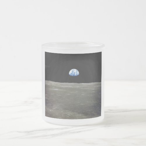 Earth from Moon in Black Space Earthrise Frosted Glass Coffee Mug