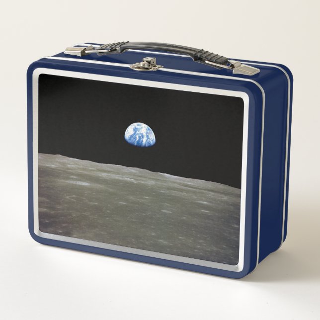 Earth from Moon in Black Space: Earthrise Metal Lunch Box (Front)