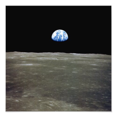 Earth from Moon in Black Space Earthrise Photo Print