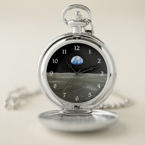 Earth from Moon in Black Space Earthrise Pocket Watch