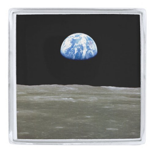 Earth from Moon in Black Space Earthrise Silver Finish Lapel Pin