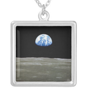 Earth from Moon in Black Space: Earthrise Silver Plated Necklace