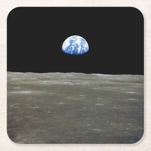 Earth from Moon in Black Space Earthrise Square Paper Coaster