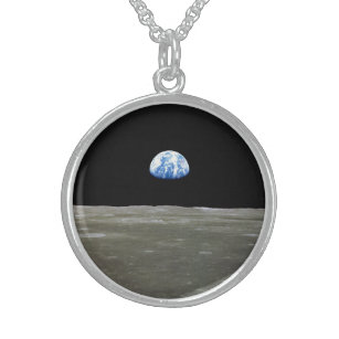 Earth from Moon in Black Space: Earthrise Sterling Silver Necklace