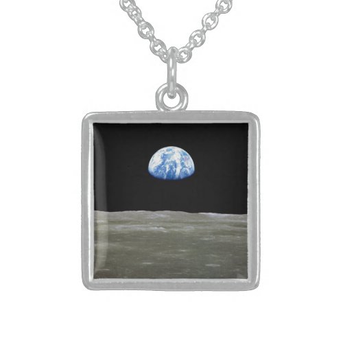 Earth from Moon in Black Space Earthrise Sterling Silver Necklace