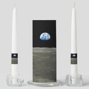 Earth from Moon in Black Space: Earthrise Unity Candle Set