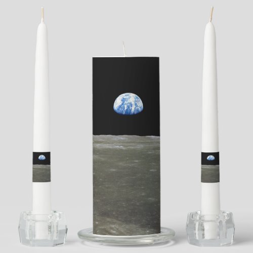Earth from Moon in Black Space Earthrise Unity Candle Set