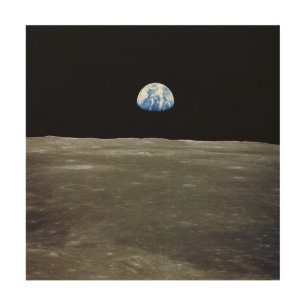 Earth from Moon in Black Space: Earthrise Wood Wall Art