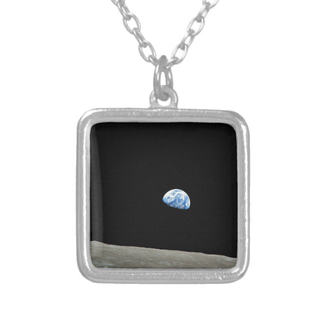 earth from moon space universe silver plated necklace (Front)