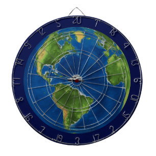 Earth Globe and Ship on Blue Dart Board