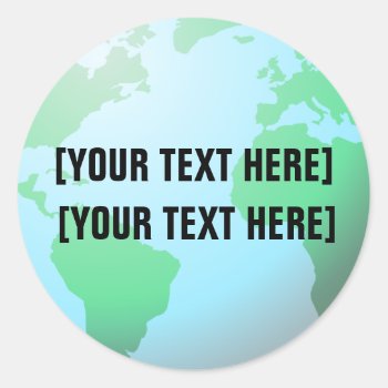 Earth Globe Map Add Text Classic Round Sticker by Sideview at Zazzle