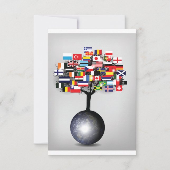 Earth Globe With Tree Flags Invitations (Front)