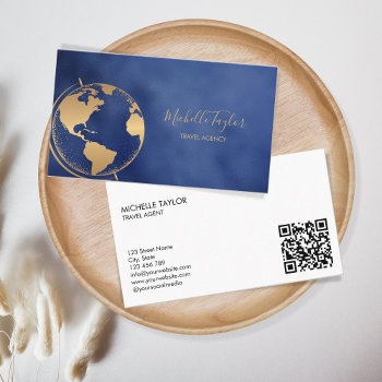 Earth Globe Word Map Travel Agency Agent Qr Code   Business Card by smmdsgn at Zazzle