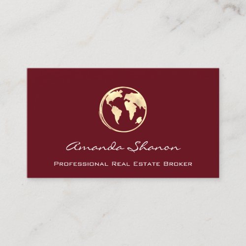 Earth Globe Word Map Travel Agency QRCode Burgundy Business Card
