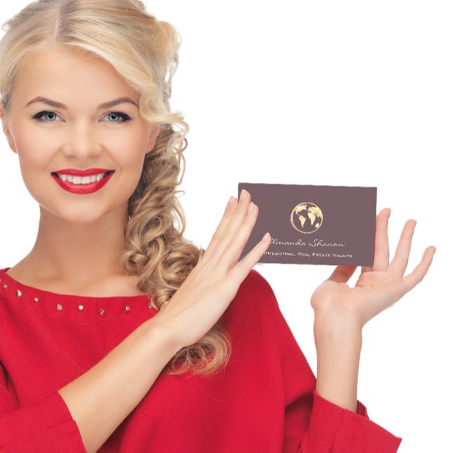 Earth Globe Word Map Travel Agency QRCode Gold Business Card (Creator Uploaded)