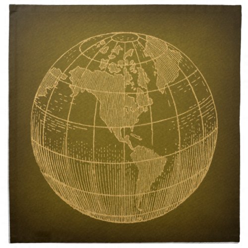 Earth Globe World Map Antique Art Rustic Green Cloth Napkin