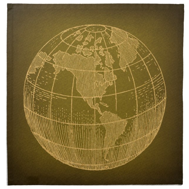 Earth Globe World Map Antique Art Rustic Green Cloth Napkin (Front)