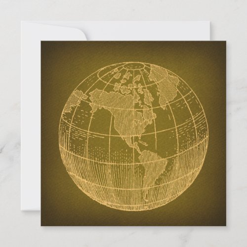 Earth Globe World Map Antique Art Rustic Green Holiday Card