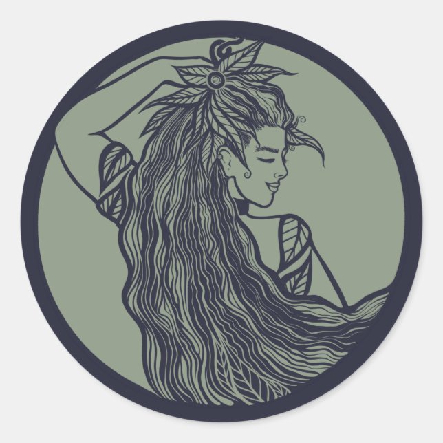 Earth Goddess Green Witch Pagan Druid Witches      Classic Round Sticker (Front)