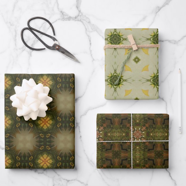 Earth green geometric pattern No4 Wrapping Paper Sheets (Front)