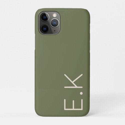 Earth Green Minimal Personalized Initial Monogram iPhone 11 Pro Case