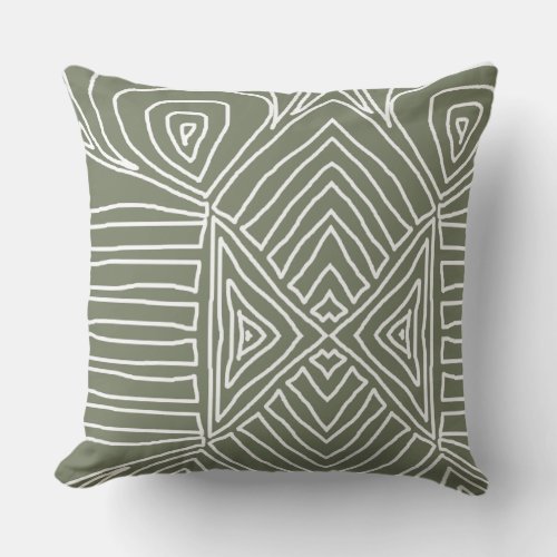 earth green Tribal Maze Mud Cloth Pattern African Throw Pillow