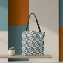 Earth Grid Teal and Brown Tote