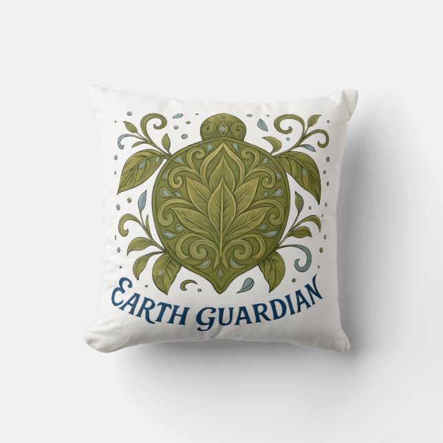 Earth Guardian Turtle Nature Design Throw Pillow (Front)
