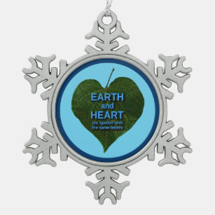 Earth - Heart Anagram Snowflake Pewter Christmas Ornament