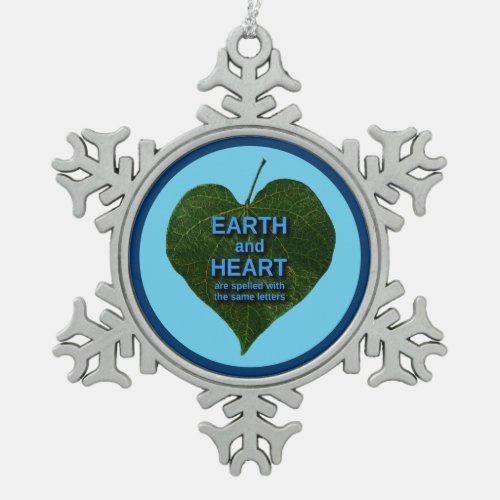 Earth _ Heart Anagram Snowflake Pewter Christmas Ornament