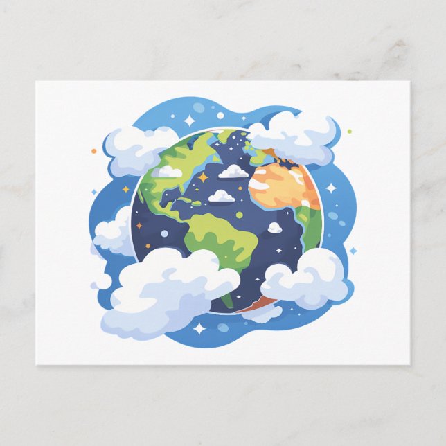  Earth Illustration with Clouds in Space Holiday Postcard (Front)