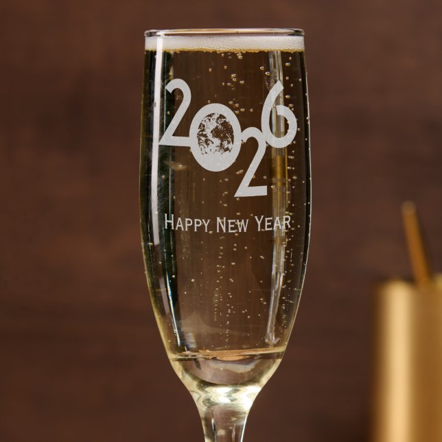 Earth in 2026  - minimalist design New Year Champagne Flute (Creator Uploaded)