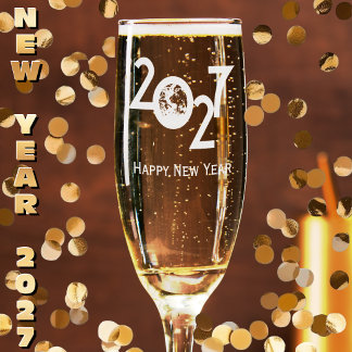 Earth in 2027 - minimalist design New Year Champagne Flute