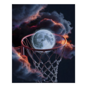 Earth in a basketball hoop. poster