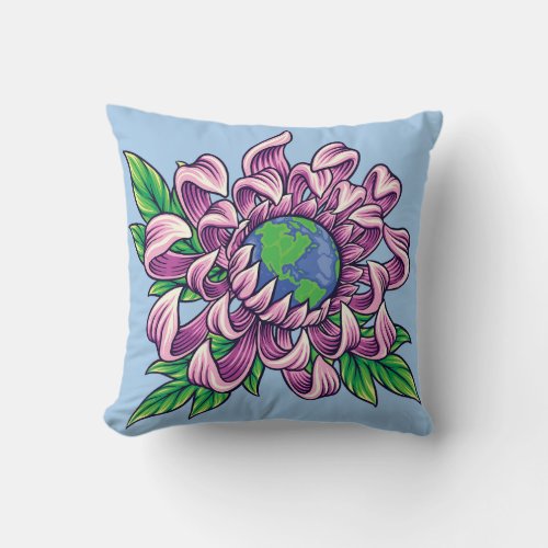 Earth in Flower Throw Pillow