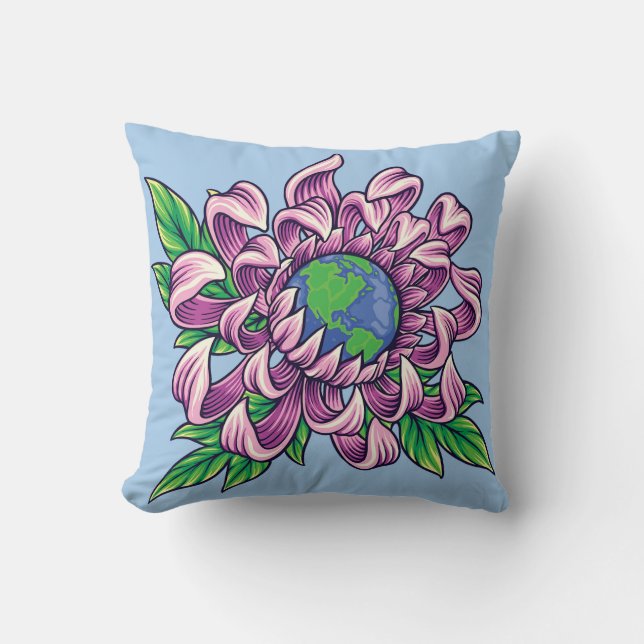 Earth in Flower Throw Pillow (Front)
