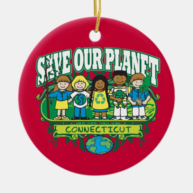 Earth Kids Connecticut Ceramic Ornament (Front)