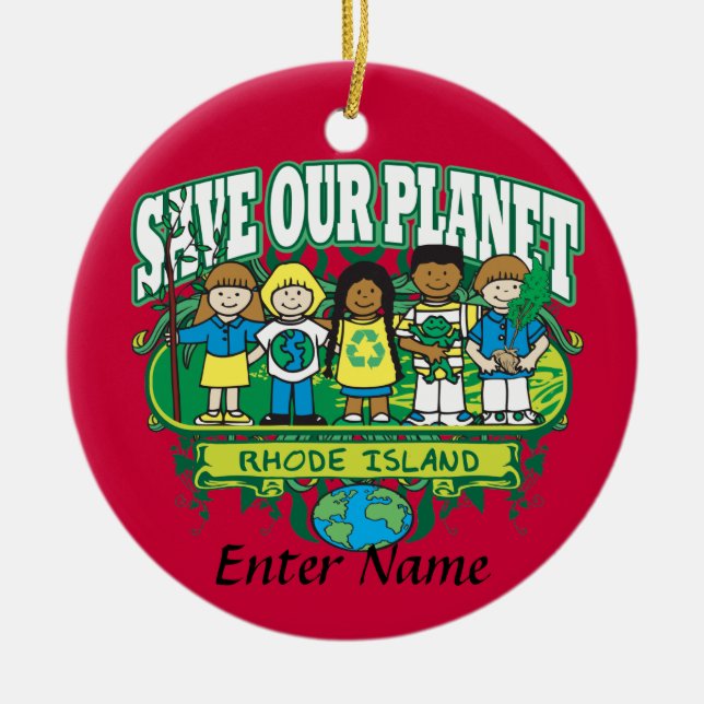 Earth Kids Rhode Island Ceramic Ornament (Front)