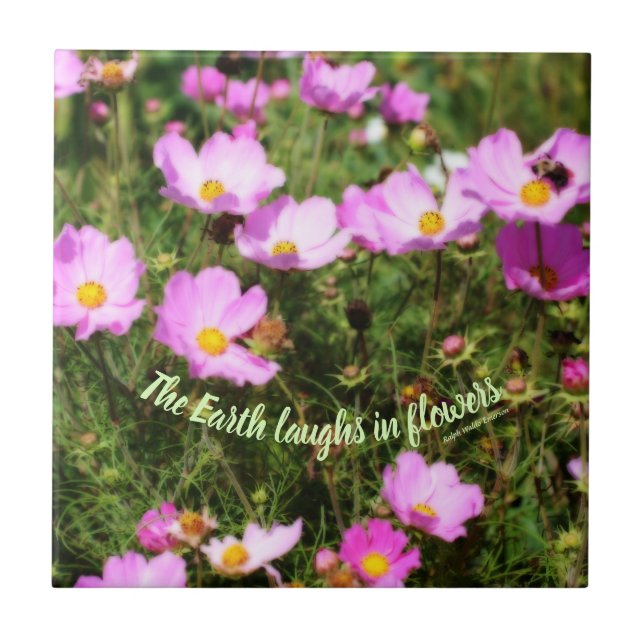 Earth Laughs In Flowers Quote Inspirational   Ceramic Tile (Front)