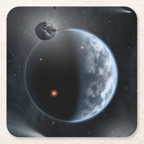 Earth_Like Planet With Oceans Coating Its Surface Square Paper Coaster