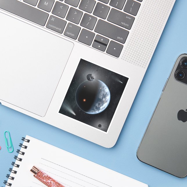 Earth-Like Planet With Oceans Coating Its Surface. Sticker (Laptop w/ iPhone)