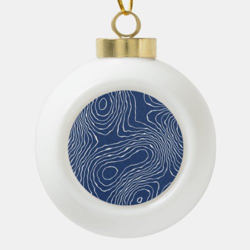 Earth Line Topographic Organic Print Ceramic Ball Christmas Ornament