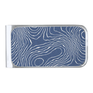 Earth Line Topographic Organic Print. Silver Finish Money Clip