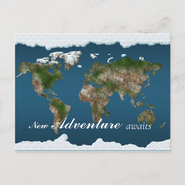 Earth map New Adventure awaits Postcard (Front)