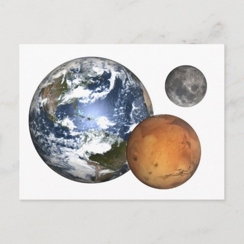 Earth Mars  Moon Postcard