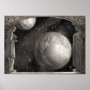 Earth Milky Way & Moon Poster
