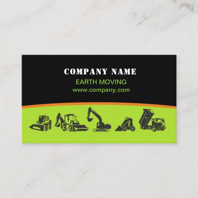 Earth moving, excavator, landscaping business card (Front)
