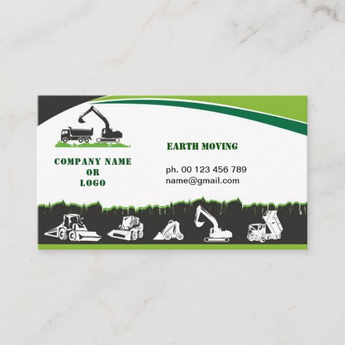 Earth moving excavator landscaping business card